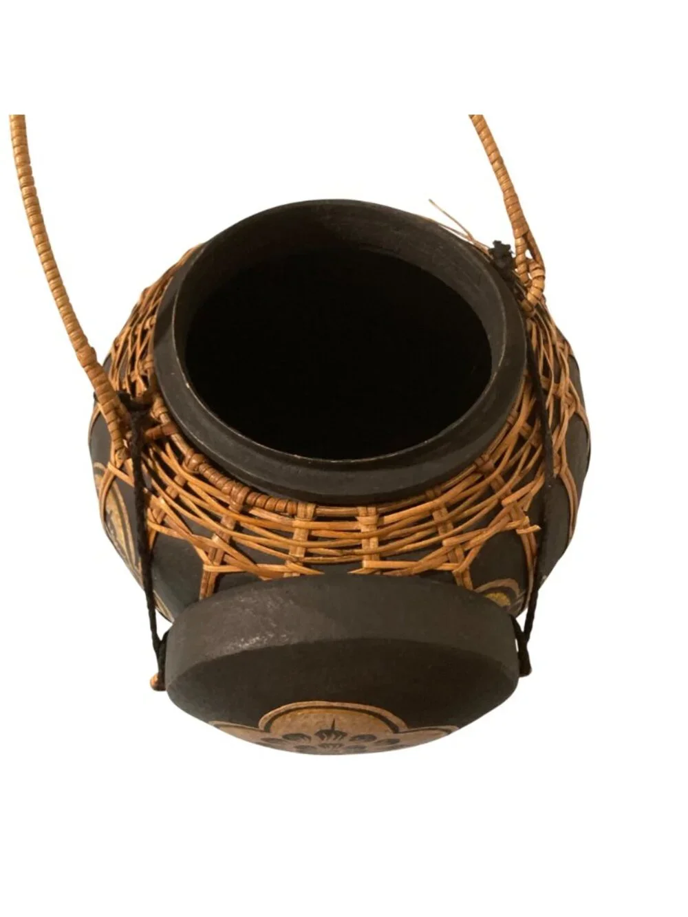 Handcrafted Vintage Thai Rice Basket With Lid And Floral Design